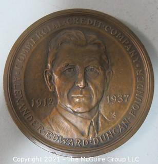 Bronze Medal: Alexander Edward Duncan, Founder, Commercial Crtedit Company, 1912-1937; made by Medallic Art Co., NY 