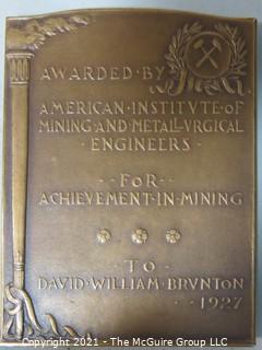 Bronze Medal: The William Lawrence Sanders Award Given to David William Brunton, 1927, by the American Institute of Mining and Metallurgical Engineers for Achievement in Mining