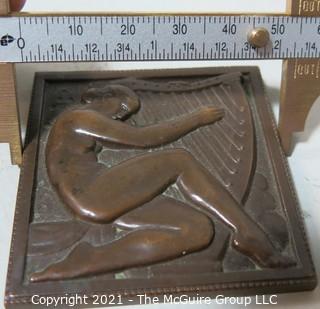 Bronze Medal of Woman Playing Harp; 2.5 x 2.5"