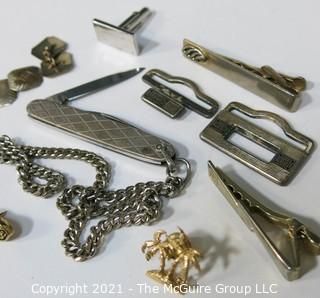 Eclectic Mix Including Pocket Knife, "Carter" Peanut Pin, Cufflinks and Belt Buckle