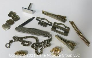 Eclectic Mix Including Pocket Knife, "Carter" Peanut Pin, Cufflinks and Belt Buckle