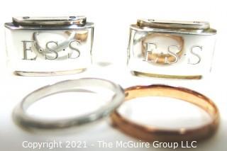 Group of Gold Sterling & Platinum Items.  Includes: <br> Men's Tiffany Sterling Cufflinks with Monogram (21g) <br>Gold ring, size 6 1/4 (1.5g) <br>Platinum ring, size 5 1/4 (2.5g)