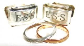 Group of Gold Sterling & Platinum Items.  Includes: <br> Men's Tiffany Sterling Cufflinks with Monogram (21g) <br>Gold ring, size 6 1/4 (1.5g) <br>Platinum ring, size 5 1/4 (2.5g)