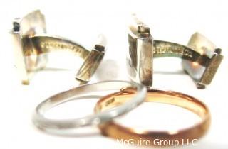 Group of Gold Sterling & Platinum Items.  Includes: <br> Men's Tiffany Sterling Cufflinks with Monogram (21g) <br>Gold ring, size 6 1/4 (1.5g) <br>Platinum ring, size 5 1/4 (2.5g)