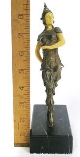 Art Deco Chryselephantine Style Ballets Russes Female Dancer Statue on Marble Base, Similar to D. H. Chiparus. Measures approximately 9" tall.