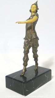 Art Deco Chryselephantine Style Ballets Russes Female Dancer Statue on Marble Base, Similar to D. H. Chiparus. Measures approximately 9" tall.