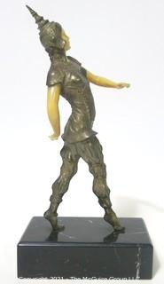 Art Deco Chryselephantine Style Ballets Russes Female Dancer Statue on Marble Base, Similar to D. H. Chiparus. Measures approximately 9" tall.