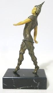 Art Deco Chryselephantine Style Ballets Russes Female Dancer Statue on Marble Base, Similar to D. H. Chiparus. Measures approximately 9" tall.