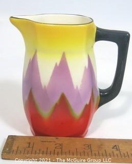  Vintage Ditmar Urbach Bohemian Czech Art Pottery Pitcher in Flame Pattern. Measures approximately 4 1/2"tall.