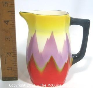  Vintage Ditmar Urbach Bohemian Czech Art Pottery Pitcher in Flame Pattern. Measures approximately 4 1/2"tall.