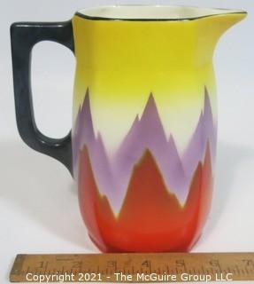 Vintage Ditmar Urbach Bohemian Czech Art Pottery Pitcher in Flame Pattern. Measures approximately 7" tall.