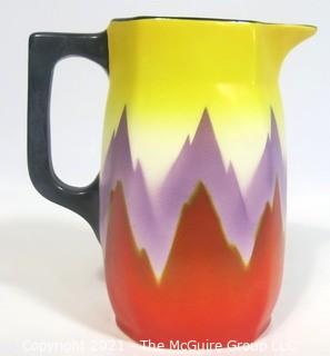 Vintage Ditmar Urbach Bohemian Czech Art Pottery Pitcher in Flame Pattern. Measures approximately 7" tall.