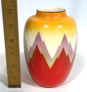 Vintage Ditmar Urbach Bohemian Czech Art Pottery Vase in Flame Pattern. Measures approximately 6" tall.