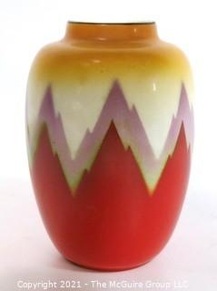 Vintage Ditmar Urbach Bohemian Czech Art Pottery Vase in Flame Pattern. Measures approximately 6" tall.