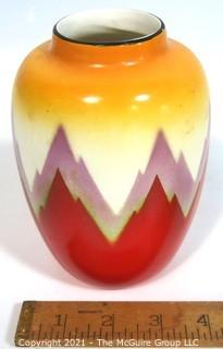 Vintage Ditmar Urbach Bohemian Czech Art Pottery Vase in Flame Pattern. Measures approximately 6" tall.