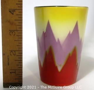  Vintage  Ditmar Urbach Bohemian Czech Art Pottery Vase in Flame Pattern. Measures approximately 4" tall.