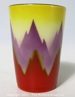  Vintage  Ditmar Urbach Bohemian Czech Art Pottery Vase in Flame Pattern. Measures approximately 4" tall.