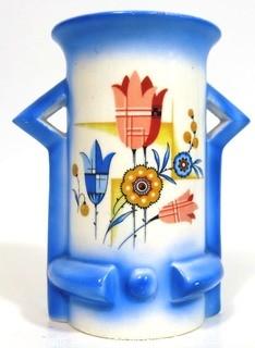 Vintage Bohemian Czechoslovakia Porcelain Pottery Vase with Flowers.  Measures approximately 5" tall.