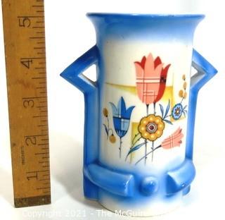 Vintage Bohemian Czechoslovakia Porcelain Pottery Vase with Flowers.  Measures approximately 5" tall.