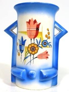 Vintage Bohemian Czechoslovakia Porcelain Pottery Vase with Flowers.  Measures approximately 5" tall.