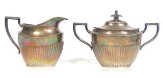 Fisher Sterling Creamer and Sugar Bowl in Queen Anne Pattern, 343g.  