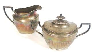 Fisher Sterling Creamer and Sugar Bowl in Queen Anne Pattern, 343g.  