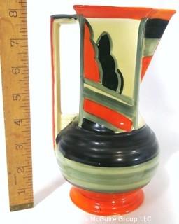 Art Deco Myott, Son & Co. Square Neck Pitcher Painted in Germany.   Measures approximately 8" tall.