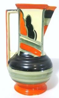 Art Deco Myott, Son & Co. Square Neck Pitcher Painted in Germany.   Measures approximately 8" tall.