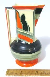 Art Deco Myott, Son & Co. Square Neck Pitcher Painted in Germany.   Measures approximately 8" tall.