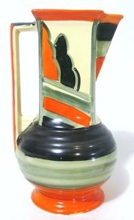 Art Deco Myott, Son & Co. Square Neck Pitcher Painted in Germany.   Measures approximately 8" tall.