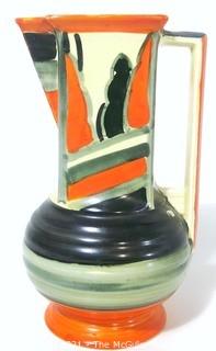 Art Deco Myott, Son & Co. Square Neck Pitcher Painted in Germany.   Measures approximately 8" tall.