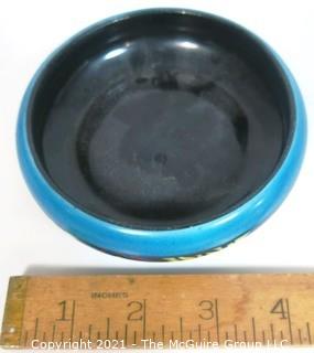 Vintage Blue Erphila Art Pottery Made in Czechoslovakia Vase or Flower Basket. It measures approximately 4"  in diameter.