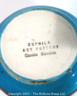 Vintage Blue Erphila Art Pottery Made in Czechoslovakia Vase or Flower Basket. It measures approximately 4"  in diameter.