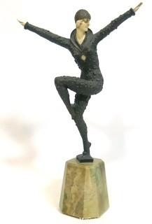 Large Art Deco D.H. Chiparus Bronze Statue Dancing Figurine Kapurthala. Measures approximately 12 1/2"Tall