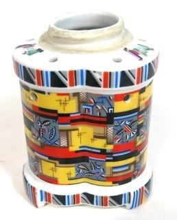 Vintage Art Deco Painted Perfume Lamp; Made in Germany by Aerozon Pottery, founded by Erdmann Schlegelmilch,.  Missing Top. 