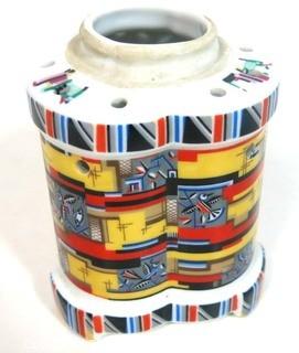 Vintage Art Deco Painted Perfume Lamp; Made in Germany by Aerozon Pottery, founded by Erdmann Schlegelmilch,.  Missing Top. 