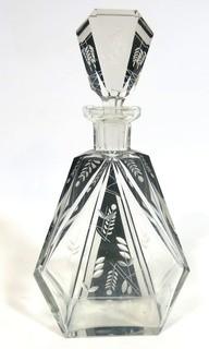 Palda Bohemian Czech Art Deco Cut Glass Liquor Decanter.  Measures approximately 10" tall. <br> <br> Many of the Karl Palda Bohemian Art Deco cut glass pieces in this auction were featured in the book “Collectible Bohemian Glass (1915 – 1945) Volume II” by Robert & Deborah Truitt.