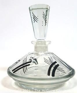 Palda Bohemian Czech Art Deco Cut Glass Perfume Bottle with Stopper.   Measures approximately 5 1/2" tall. <br> <br> Many of the Karl Palda Bohemian Art Deco cut glass pieces in this auction were featured in the book “Collectible Bohemian Glass (1915 – 1945) Volume II” by Robert & Deborah Truitt.