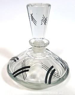 Palda Bohemian Czech Art Deco Cut Glass Perfume Bottle with Stopper.   Measures approximately 5 1/2" tall. <br> <br> Many of the Karl Palda Bohemian Art Deco cut glass pieces in this auction were featured in the book “Collectible Bohemian Glass (1915 – 1945) Volume II” by Robert & Deborah Truitt.