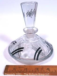 Palda Bohemian Czech Art Deco Cut Glass Perfume Bottle with Stopper.   Measures approximately 5 1/2" tall. <br> <br> Many of the Karl Palda Bohemian Art Deco cut glass pieces in this auction were featured in the book “Collectible Bohemian Glass (1915 – 1945) Volume II” by Robert & Deborah Truitt.