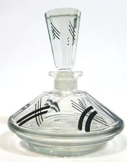 Palda Bohemian Czech Art Deco Cut Glass Perfume Bottle with Stopper.   Measures approximately 5 1/2" tall. <br> <br> Many of the Karl Palda Bohemian Art Deco cut glass pieces in this auction were featured in the book “Collectible Bohemian Glass (1915 – 1945) Volume II” by Robert & Deborah Truitt.