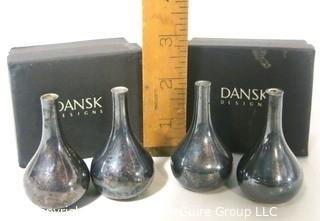 Two Boxes for a Total of (4) Small Silver Plated Dansk Bud Vases.  They measures approximately 2" tall.