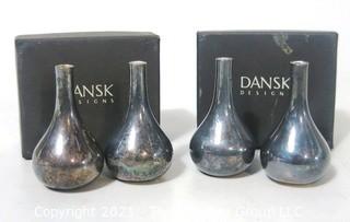 Two Boxes for a Total of (4) Small Silver Plated Dansk Bud Vases.  They measures approximately 2" tall.