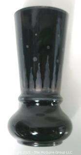 Vintage Art Deco Black Glass Vase with Etched Design.  Measures approximately 8" tall.