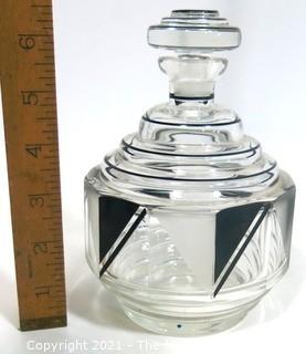 Palda Bohemian Czech Art Deco Cut Glass Liquor Decanter  <br> <br> Many of the Karl Palda Bohemian Art Deco cut glass pieces in this auction were featured in the book “Collectible Bohemian Glass (1915 – 1945) Volume II” by Robert & Deborah Truitt.