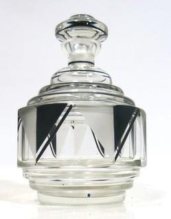 Palda Bohemian Czech Art Deco Cut Glass Liquor Decanter  <br> <br> Many of the Karl Palda Bohemian Art Deco cut glass pieces in this auction were featured in the book “Collectible Bohemian Glass (1915 – 1945) Volume II” by Robert & Deborah Truitt.