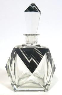 Palda Bohemian Czech Art Deco Cut Glass Perfume Bottle With Stopper.  Measures approximately 9 1/2" tall. <br> <br> Many of the Karl Palda Bohemian Art Deco cut glass pieces in this auction were featured in the book “Collectible Bohemian Glass (1915 – 1945) Volume II” by Robert & Deborah Truitt.