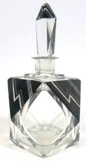 Palda Bohemian Czech Art Deco Cut Glass Perfume Bottle With Stopper.  Measures approximately 9 1/2" tall. <br> <br> Many of the Karl Palda Bohemian Art Deco cut glass pieces in this auction were featured in the book “Collectible Bohemian Glass (1915 – 1945) Volume II” by Robert & Deborah Truitt.