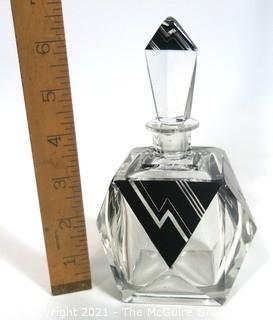 Palda Bohemian Czech Art Deco Cut Glass Perfume Bottle With Stopper.  Measures approximately 9 1/2" tall. <br> <br> Many of the Karl Palda Bohemian Art Deco cut glass pieces in this auction were featured in the book “Collectible Bohemian Glass (1915 – 1945) Volume II” by Robert & Deborah Truitt.