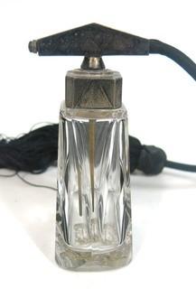 Palda Bohemian Czech Art Deco Cut Glass Perfume Bottle with Atomizer.  Measures approximately 4" tall. <br> <br> Many of the Karl Palda Bohemian Art Deco cut glass pieces in this auction were featured in the book “Collectible Bohemian Glass (1915 – 1945) Volume II” by Robert & Deborah Truitt.